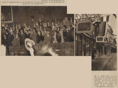874597 Collage van 2 foto's betreffende de viering van het 60e lustrum (300-jarig bestaan) van de Utrechtse ...